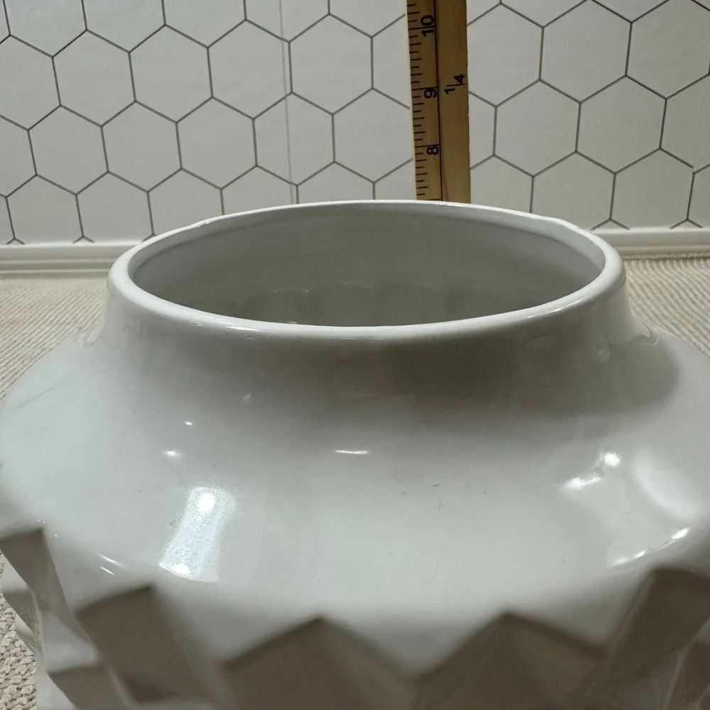 Loom + Forge Gloss White Geometric Studded Ceramic Decorative Vase 8in Modern